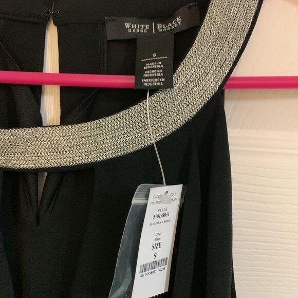White House Black Market Faux Wrap Black Top With Silver Neckline Size Small - Picture 4 of 6